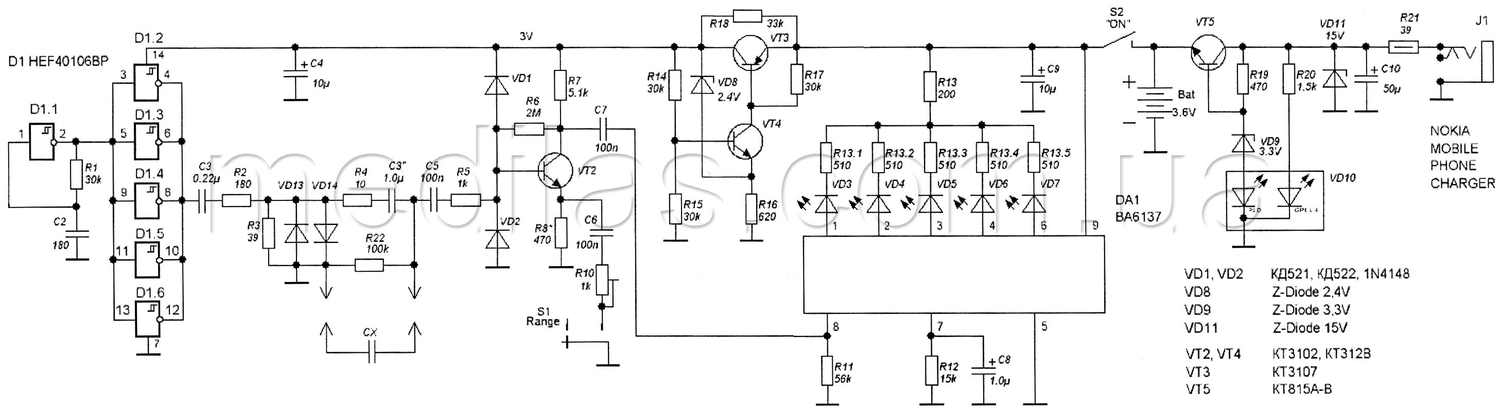 Принципиальная схема пробника - индикатора ESR электролитических конденсаторов