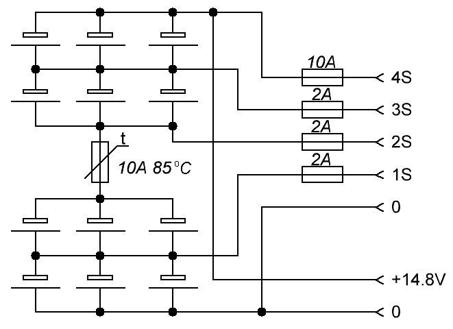 Circuit of the rechargeable batteries used in the charging station